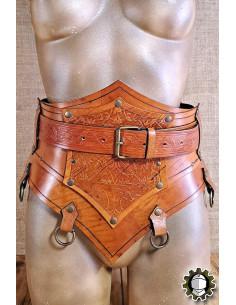 Medieval leather corset with belt model Senua, brown color