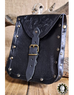 Medieval leather bag model Jerome, black color