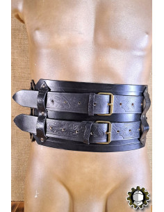 Wide medieval leather belt model Jaret, black