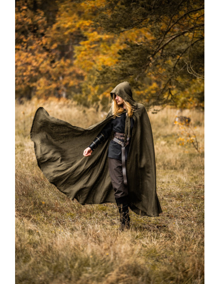 Medieval Mimir Green Cape in Linen
