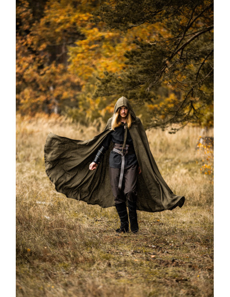 Medieval Mimir Green Cape in Linen