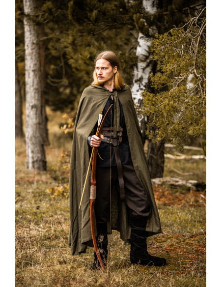 Medieval Mimir Green Cape in Linen