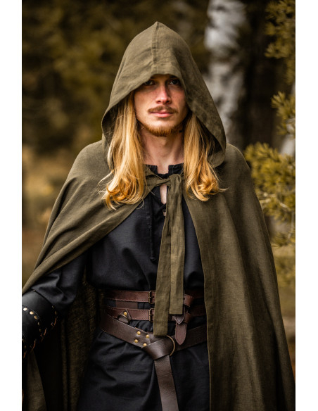 Medieval Mimir Green Cape in Linen