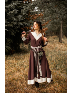 Viking Woman Dress Jorunn, Brown and Beige 2