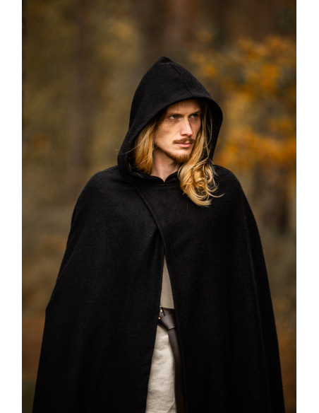 Medieval Thorian Cape in Black Wool