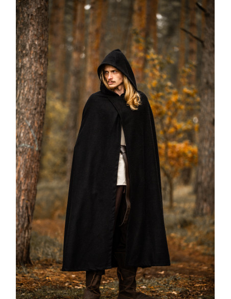 Medieval Thorian Cape in Black Wool