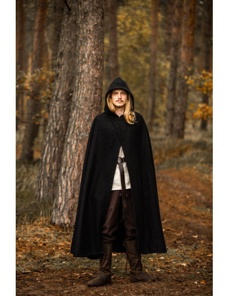 Medieval Thorian Cape in Black Wool