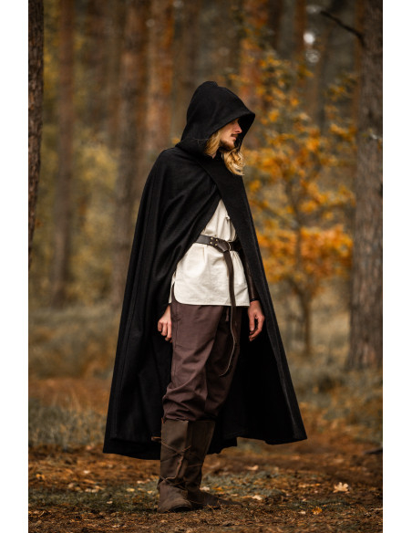 Medieval Thorian Cape in Black Wool