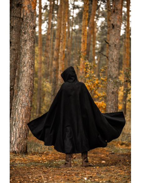 Medieval Thorian Cape in Black Wool