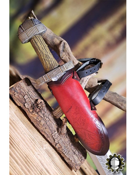 Medieval red leather belt model Jerome