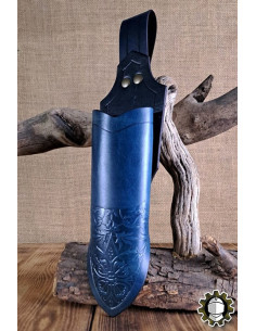 Medieval dagger holster blue leather model Jerome