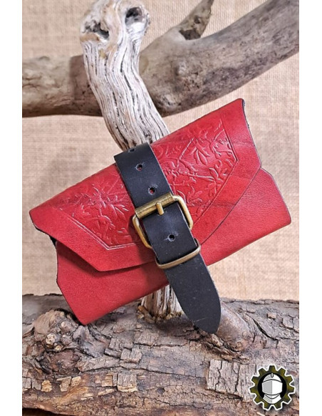 Medieval red leather bag for 3...