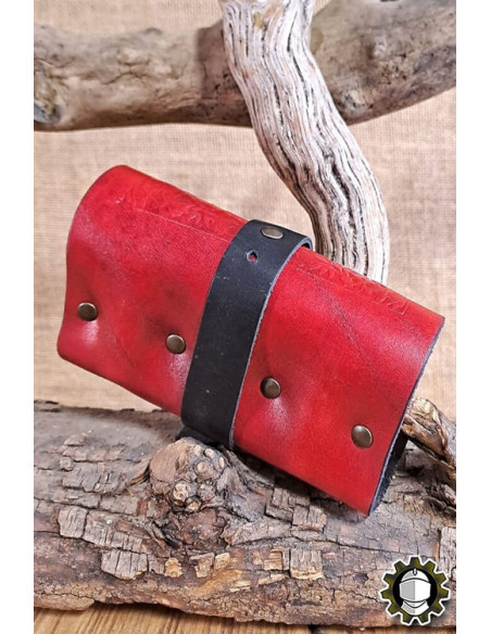 Medieval red leather bag for 3...
