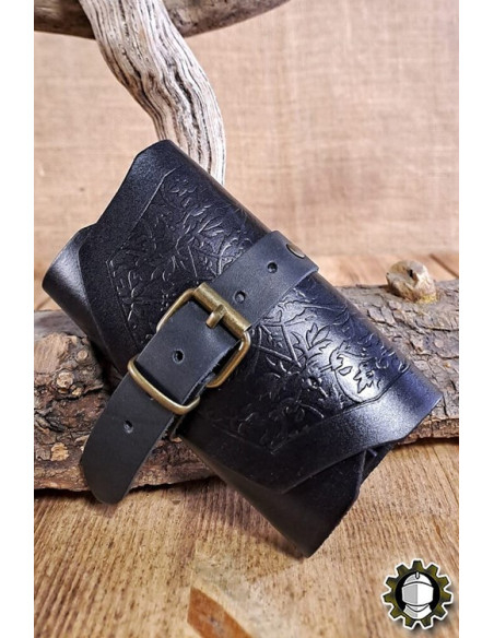 Medieval black leather bag for 3...