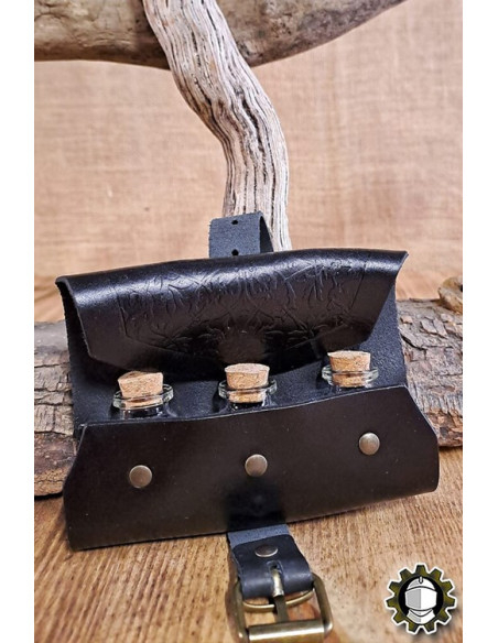 Medieval black leather bag for 3...