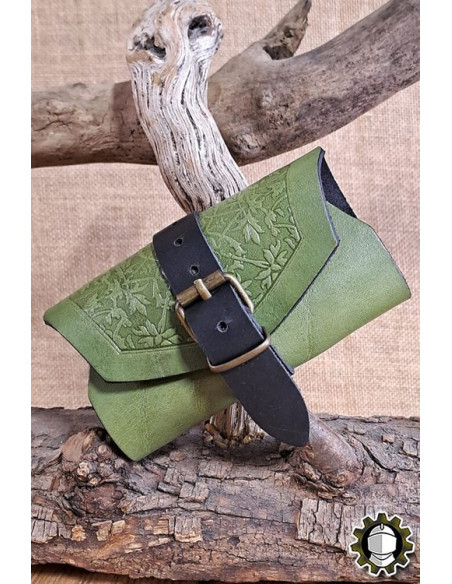 Medieval green leather bag for 3...