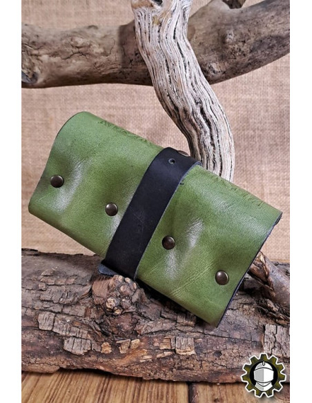 Medieval green leather bag for 3...