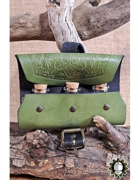 Medieval green leather bag for 3...