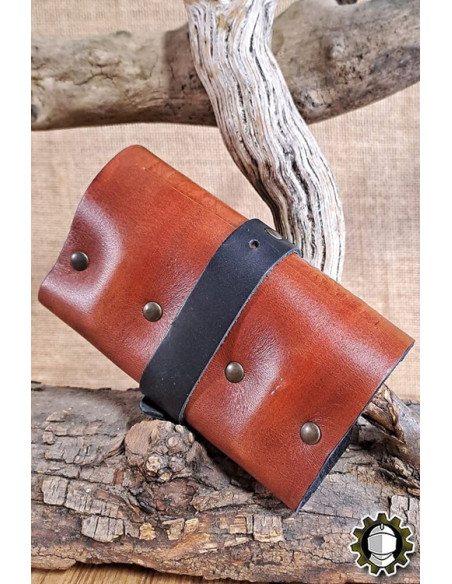Medieval brown leather bag for 3...