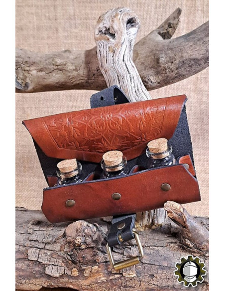 Medieval brown leather bag for 3...