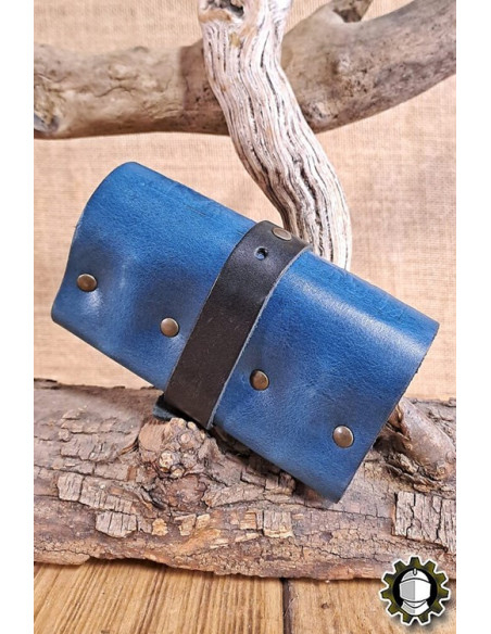 Medieval blue leather bag for 3...