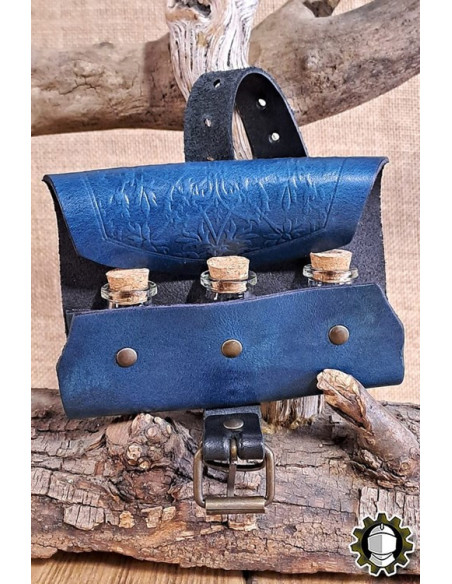 Medieval blue leather bag for 3...
