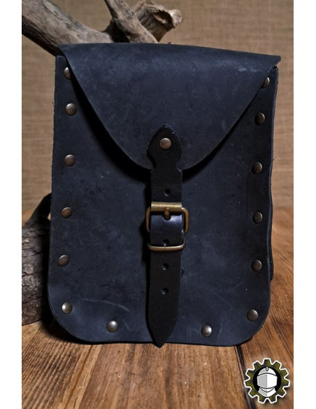 Medieval black leather bag model Jerome
