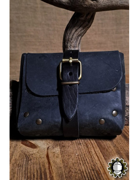 Medieval black leather bag model Valeron
