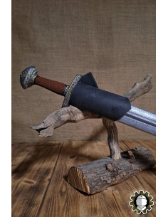 Left-hand sword sheath black leather