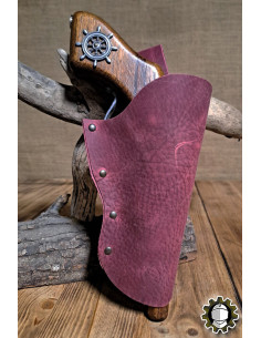 Leather pencil case for right hand, red color