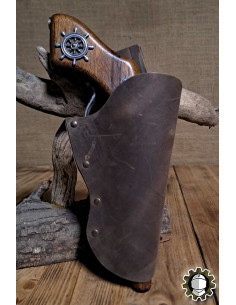 Right-hand leather pencil case, brown color