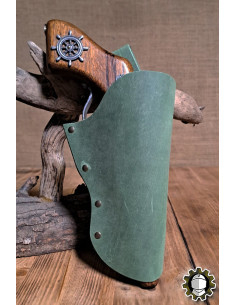 Leather pouch for the right hand, green color
