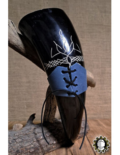 Leather strap for horn, blue color 2