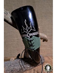 Leather horn strap, green color 2