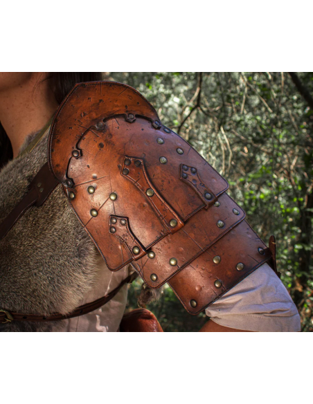 Aged leather shoulder pad model...