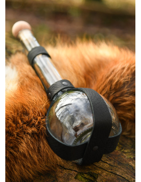 Long-neck glass bottle with belt loop...