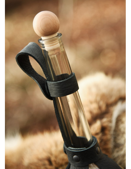 Long-neck glass bottle with belt loop...