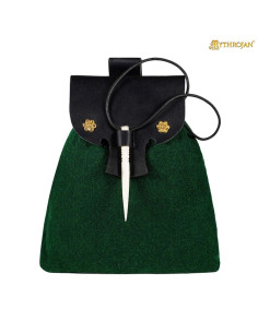 Medieval bag, bone closure, in bottle green