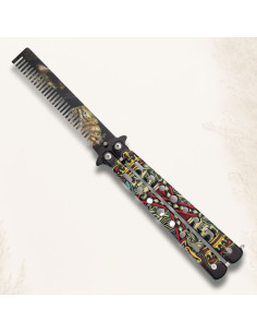 Butterfly knife comb poker skulls