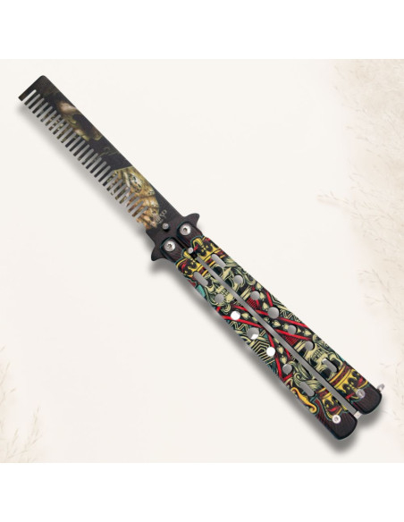Butterfly knife comb poker skulls