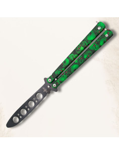 Green skulls fan practice knife without a blade