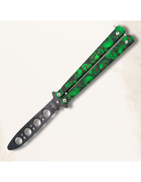 Green skulls fan practice knife...
