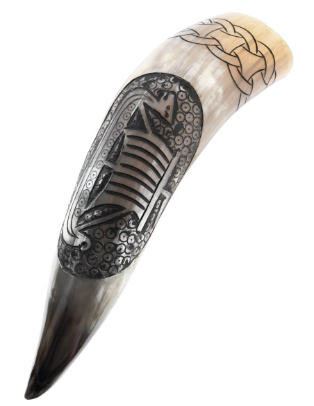 Drinking Horn Engraved Viking Ship