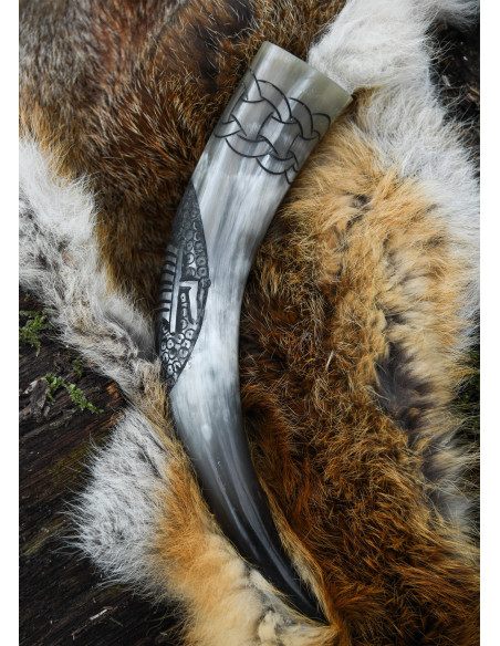 Drinking Horn Engraved Viking Ship