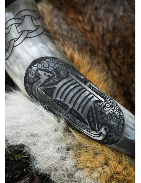 Drinking Horn Engraved Viking Ship