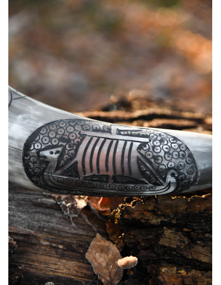 Drinking Horn Engraved Viking Ship