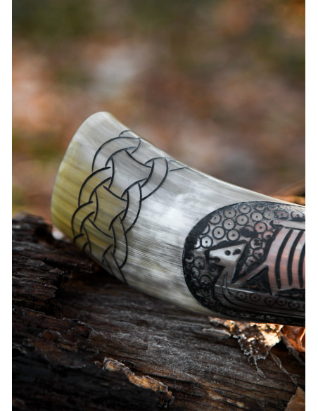 Drinking Horn Engraved Viking Ship