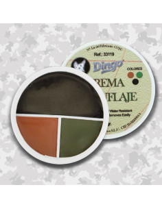 Camouflage paint jar in black, brown, and dark green