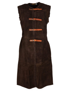 Long medieval vest in suede model Garen, brown color