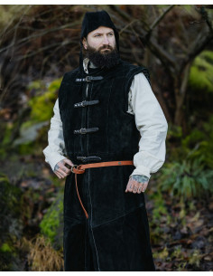 Long medieval vest in suede model Garen, black color 2